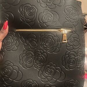 Black Embossed Floral Women Bag